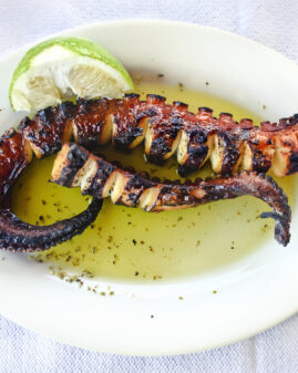 octopus on plate at a greek tavern